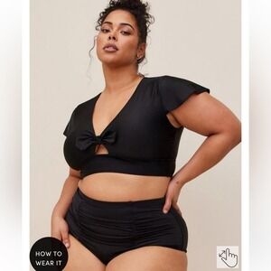 New! Torrid sz 0 High Rise Ruched Swim Bathing Suit Bottom L